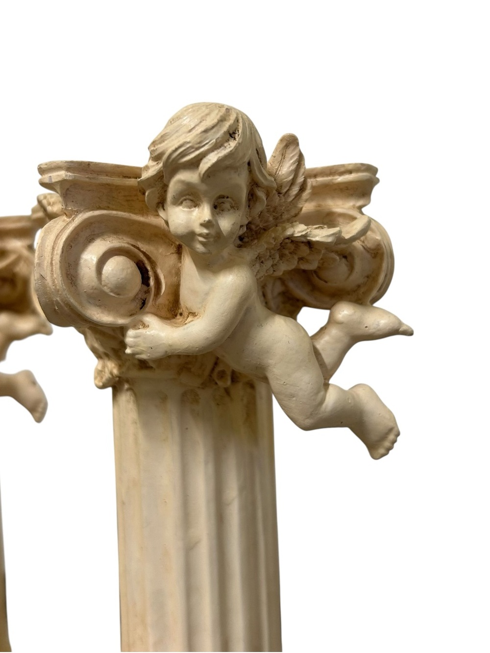 Vintage Resin Cherub Column Pedestal Candle Holders Pair 8.5” Neo Baroque - Picture 3 of 7